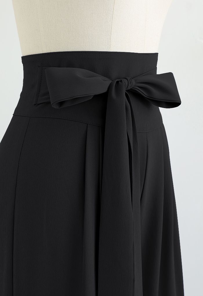 Bowknot High Waist Wide-Leg Pants in Black