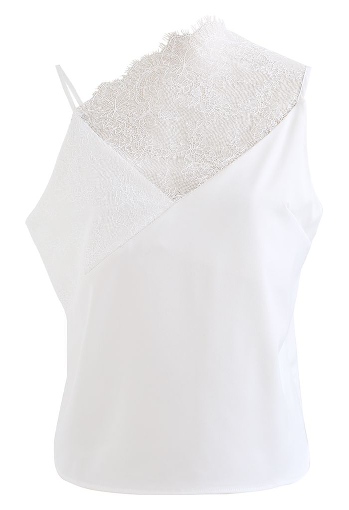 Nifty Lace Spliced Cami Top in White