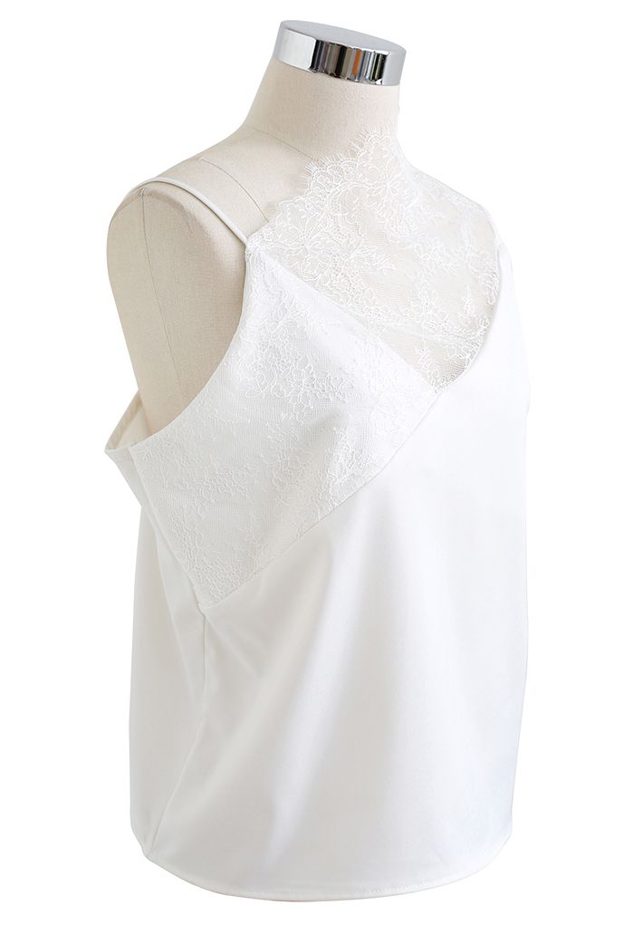 Nifty Lace Spliced Cami Top in White