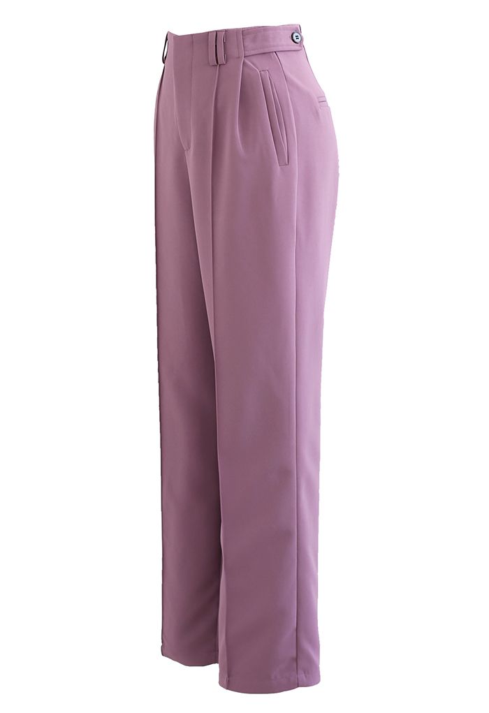 Simplicity Buttoned Waist Straight-Leg Pants in Purple