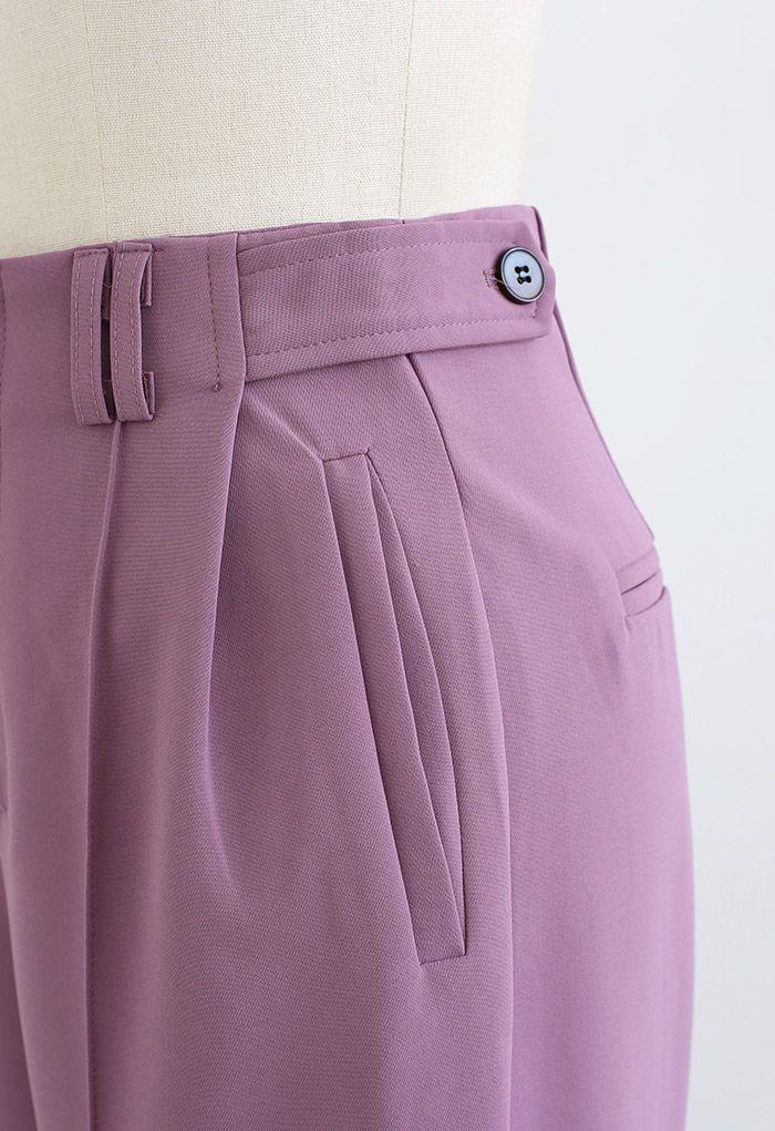 Simplicity Buttoned Waist Straight-Leg Pants in Purple