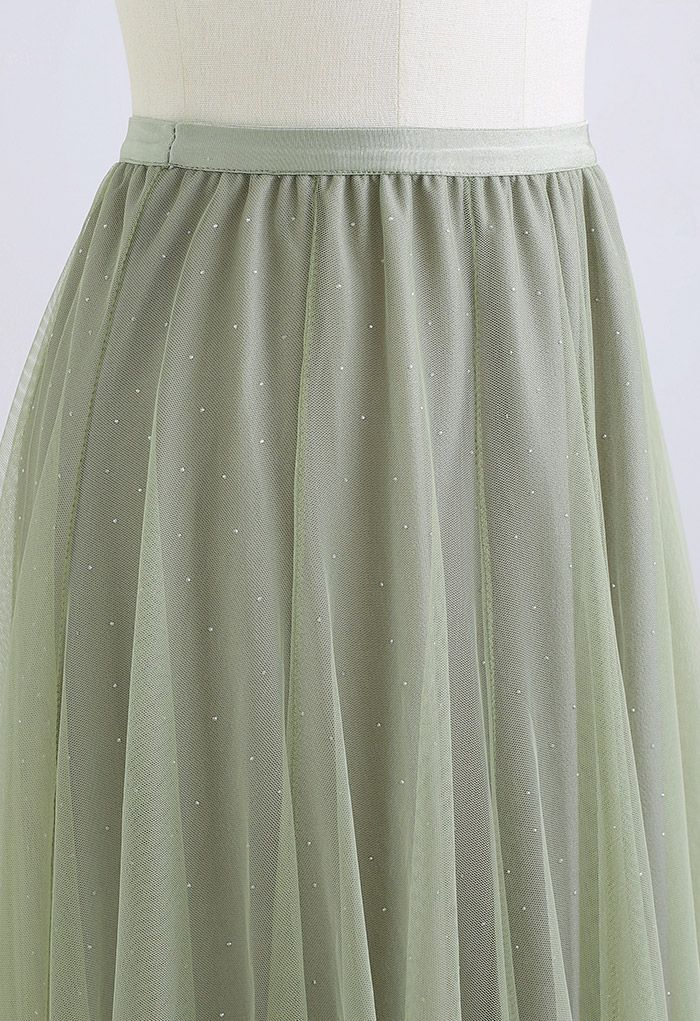 Rambling Crystal Decor Tulle Skirt in Pistachio