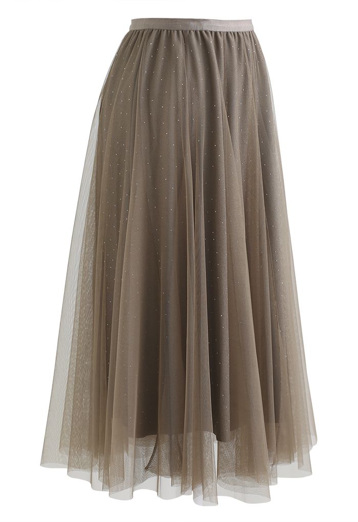 Rambling Crystal Decor Tulle Skirt in Brown