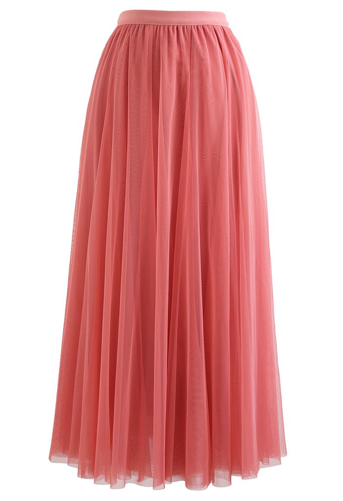 My Secret Garden Tulle Maxi Skirt in Coral