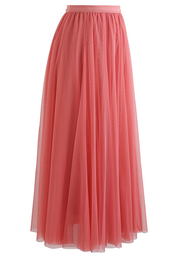 My Secret Garden Tulle Maxi Skirt in Coral