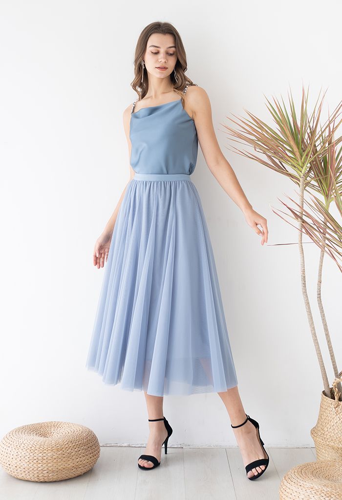 My Secret Garden Tulle Maxi Skirt in Blue