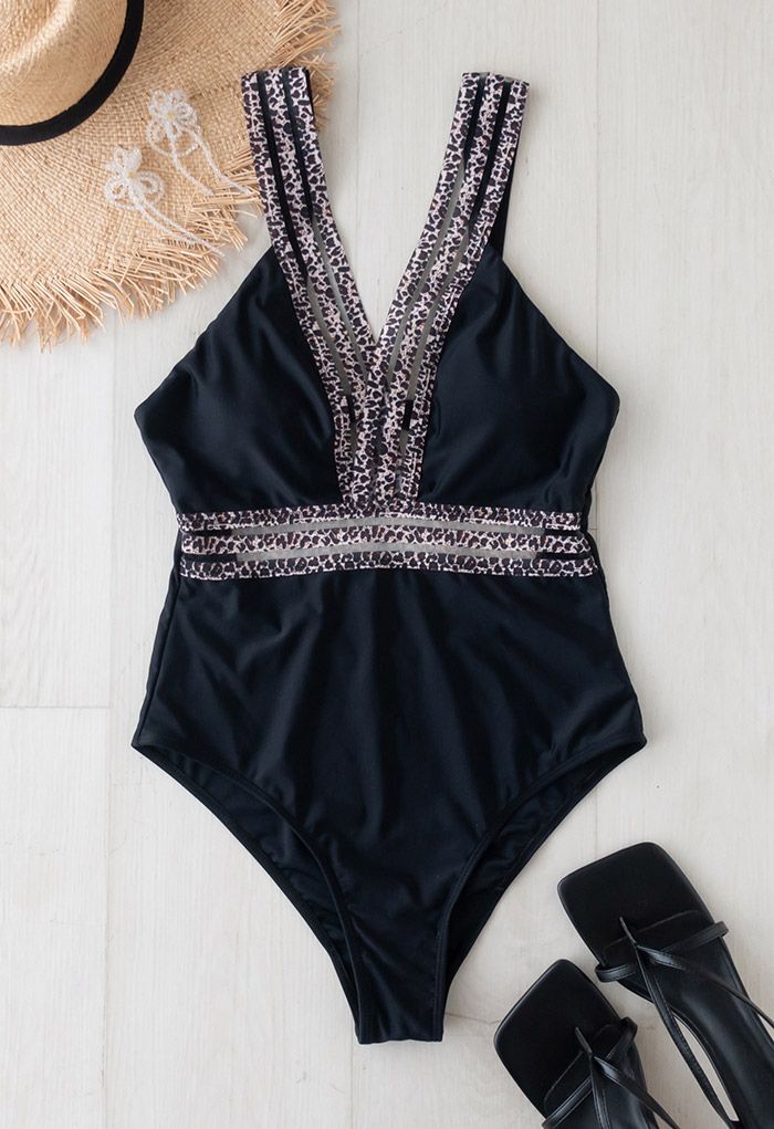 Slinky Leopard V-Neck One-Piece Swimsuit