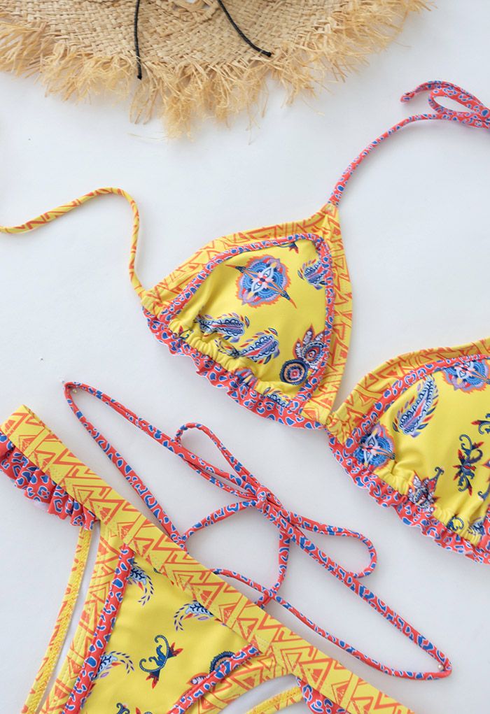 Boho Tie-String Bikini Set in Yellow