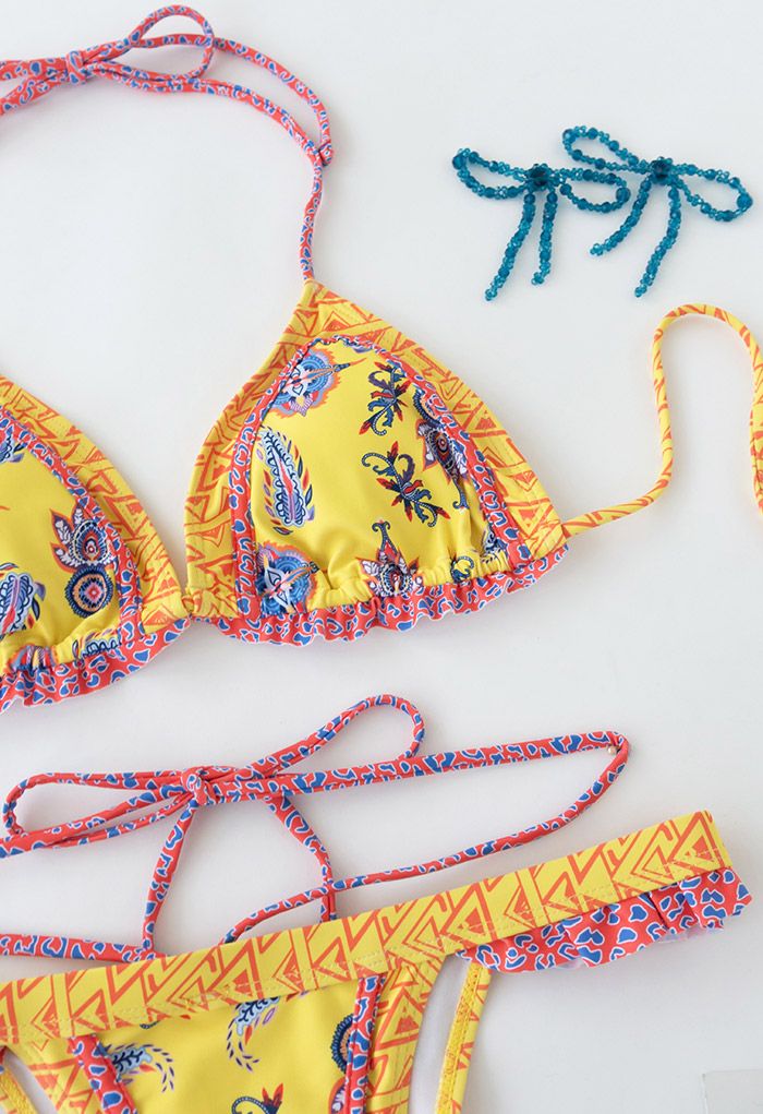 Boho Tie-String Bikini Set in Yellow