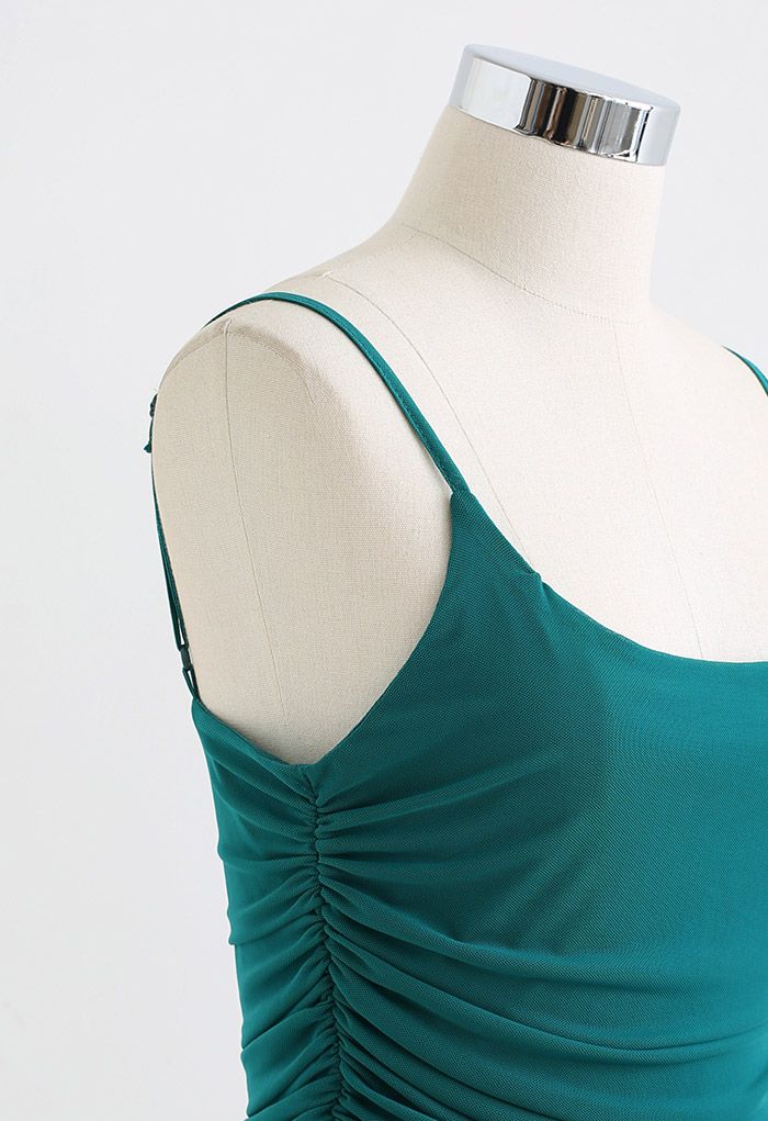 Ruched Soft Mesh Cami Top in Turquoise