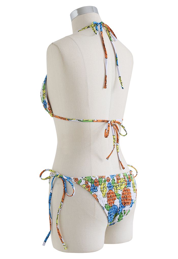 Colorful Flower Shirring Bikini Set