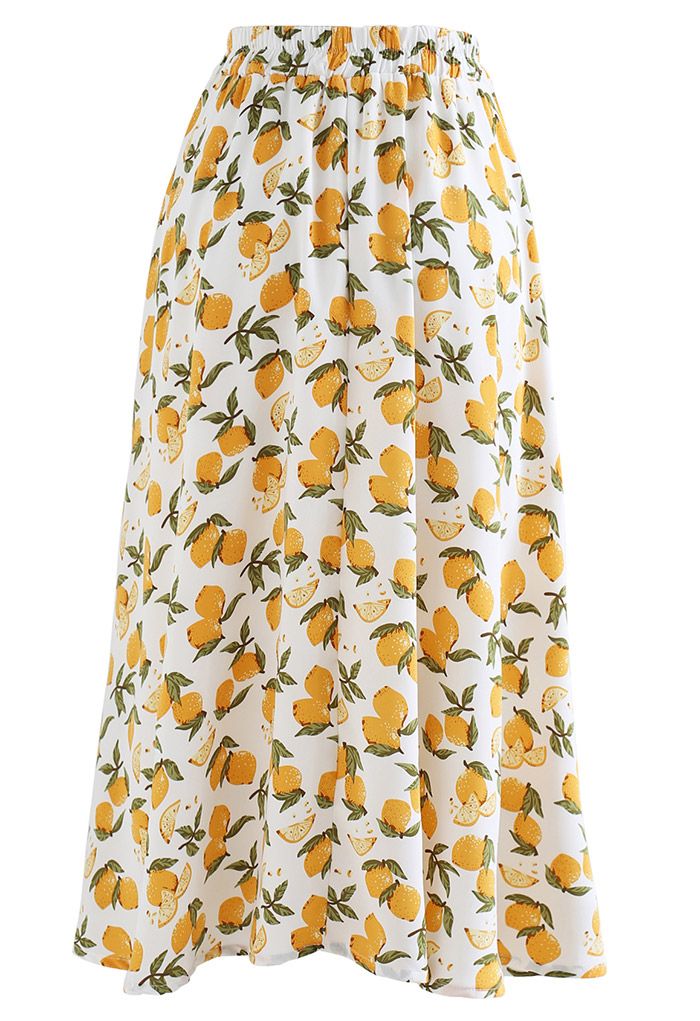 Summer Lemon Flare Hem Midi Skirt