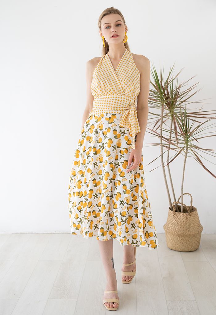 Summer Lemon Flare Hem Midi Skirt