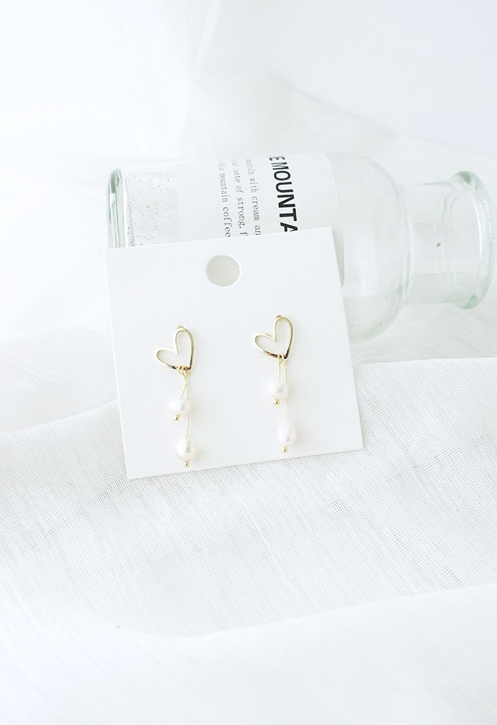 Hollow Heart Pearly Drop Earrings