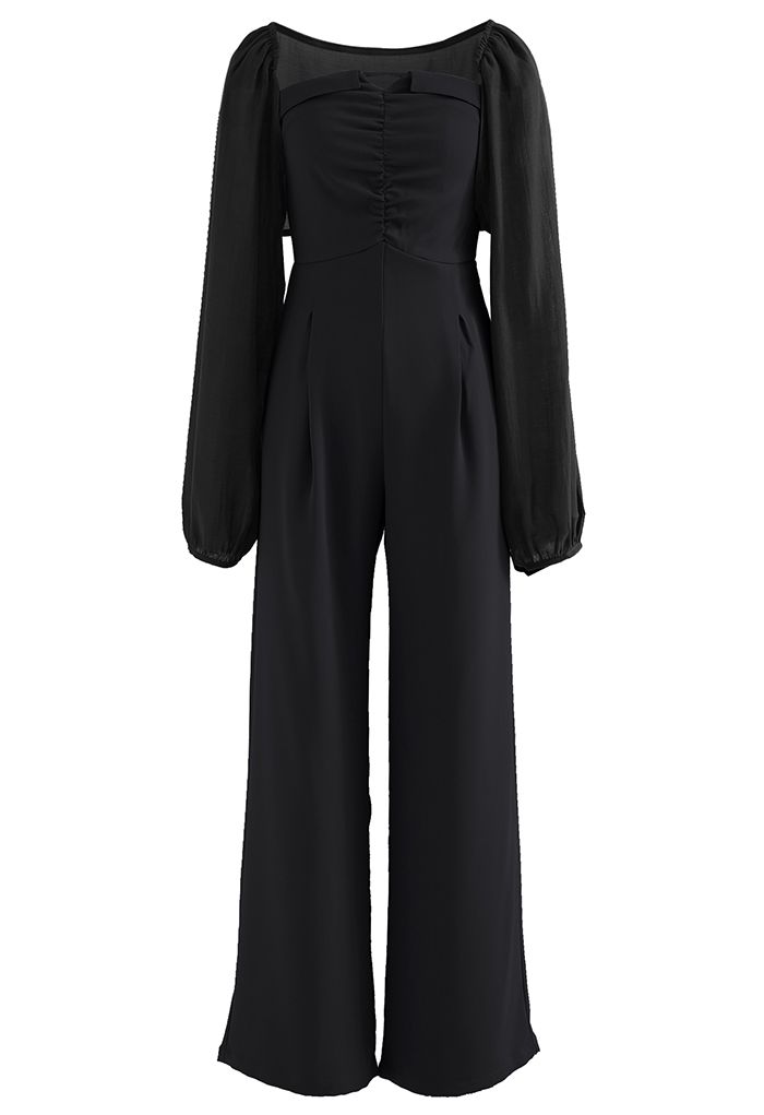 Strapless Jumpsuit and Bolero Shrug Top Set in Black