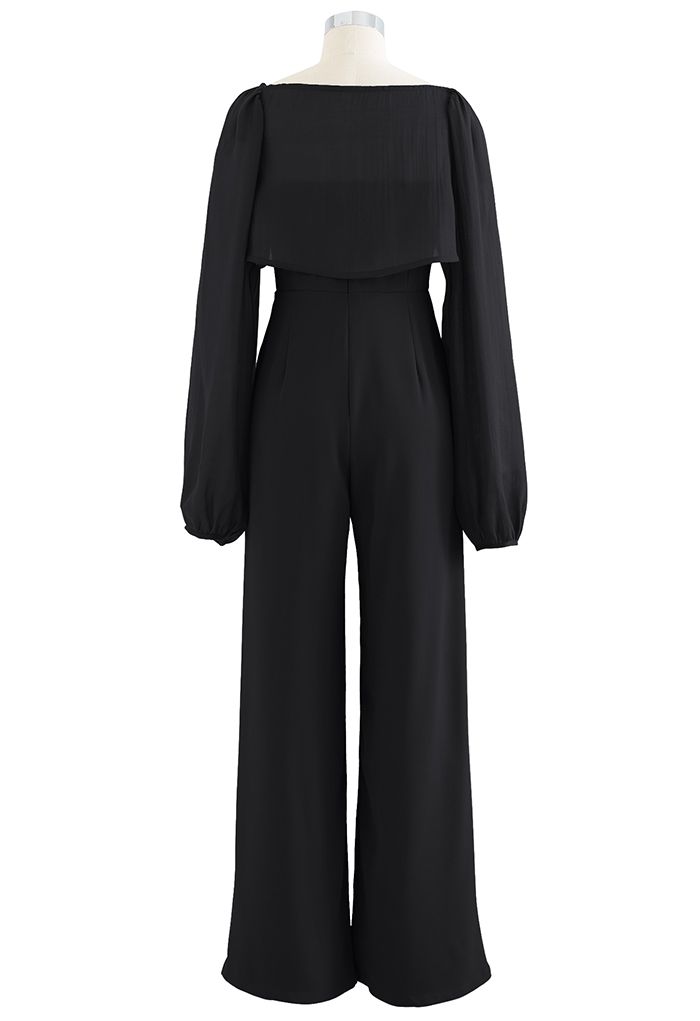 Strapless Jumpsuit and Bolero Shrug Top Set in Black