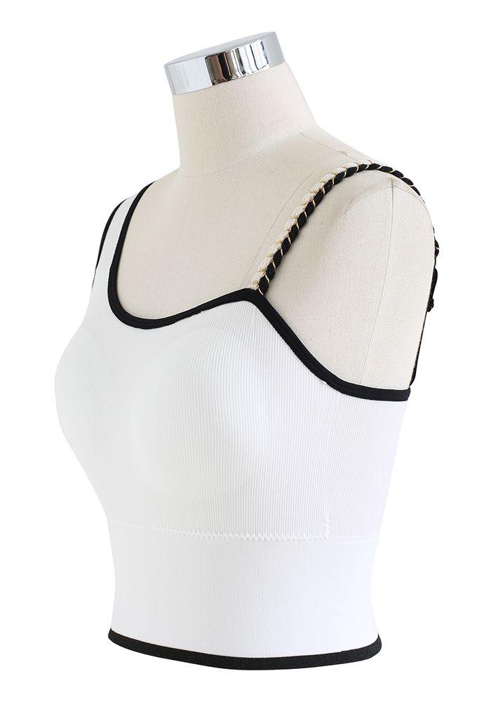 Distinctive Straps Ribbed Bra Top in White