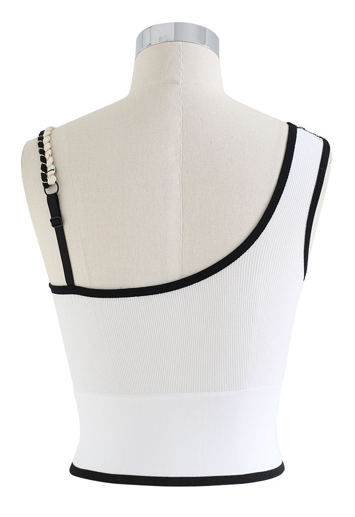 Distinctive Straps Ribbed Bra Top in White