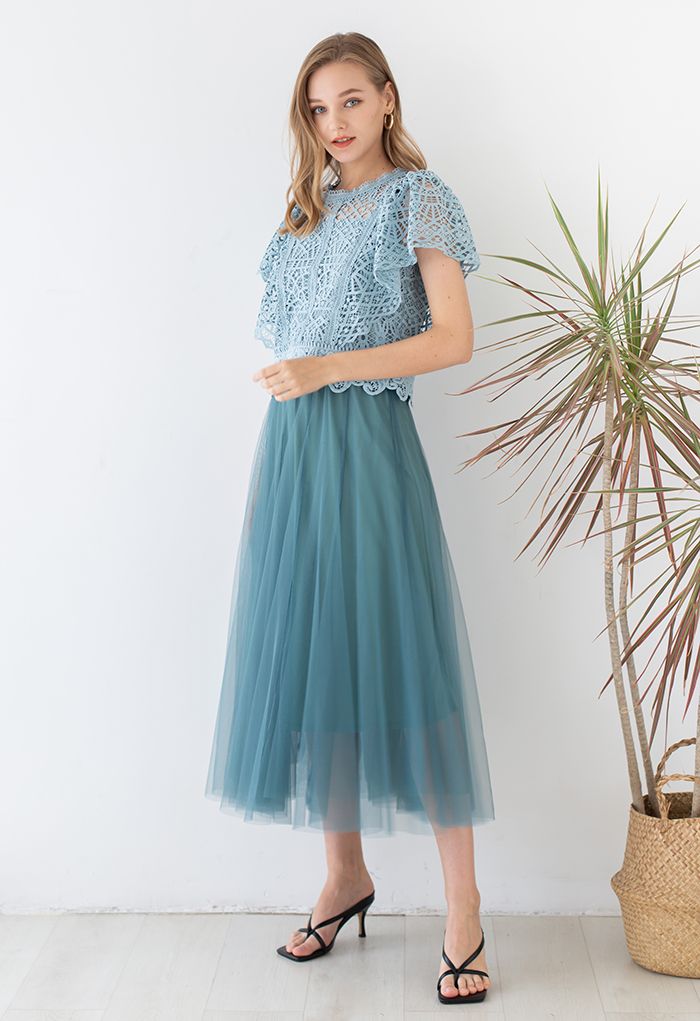 My Secret Garden Tulle Maxi Skirt in Turquoise