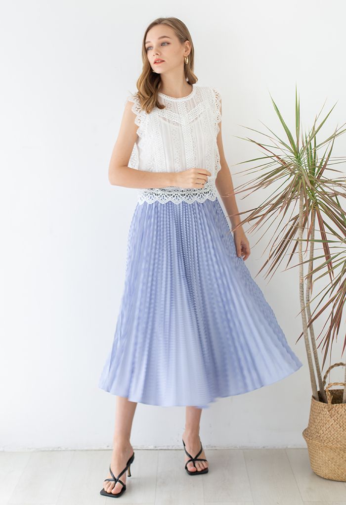 Did You Hear That Stripes Pleated Skirt in Blue