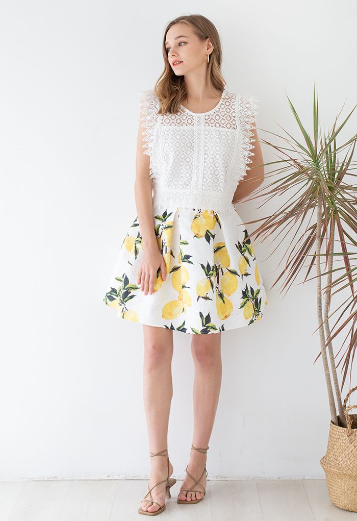 Lemon Tree Jacquard Pleated Skirt