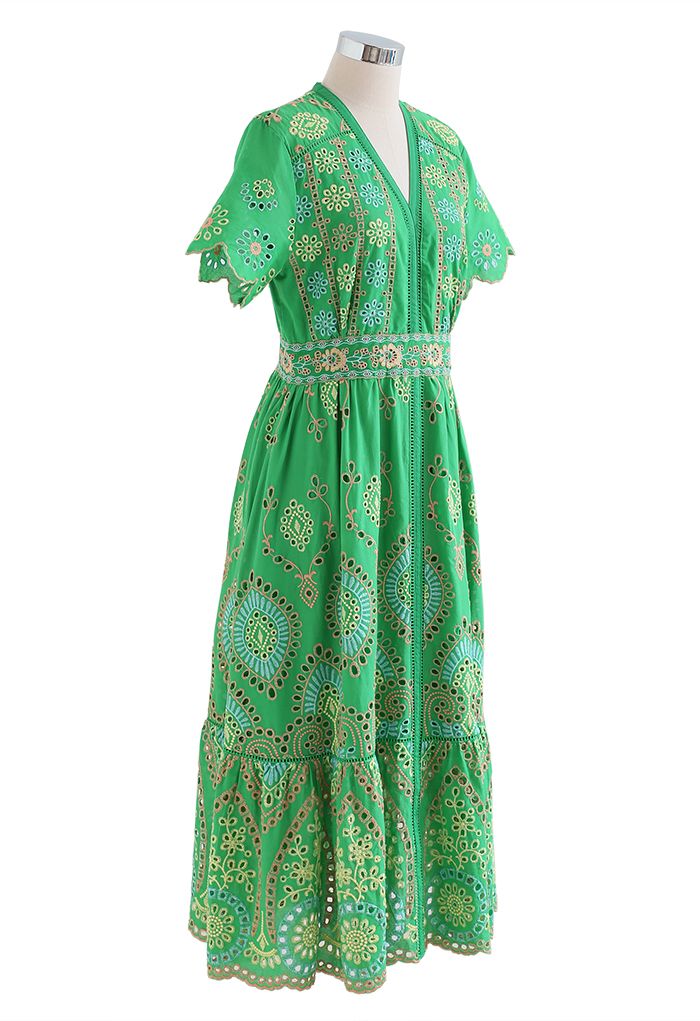 Exotic Day Cutwork Embroidery Midi Dress