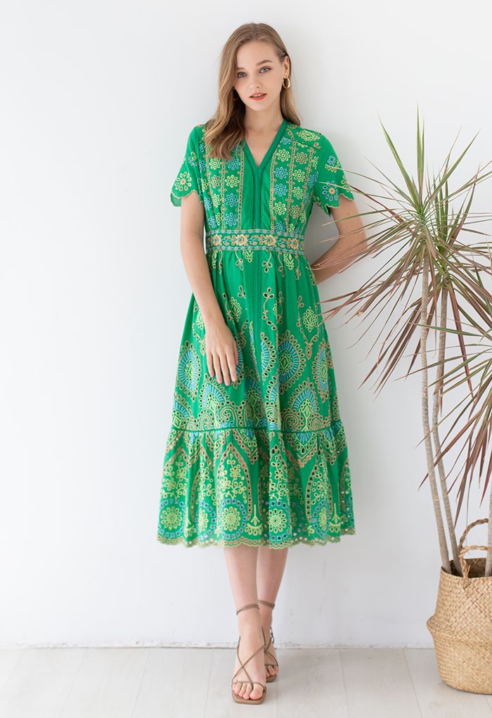 Exotic Day Cutwork Embroidery Midi Dress