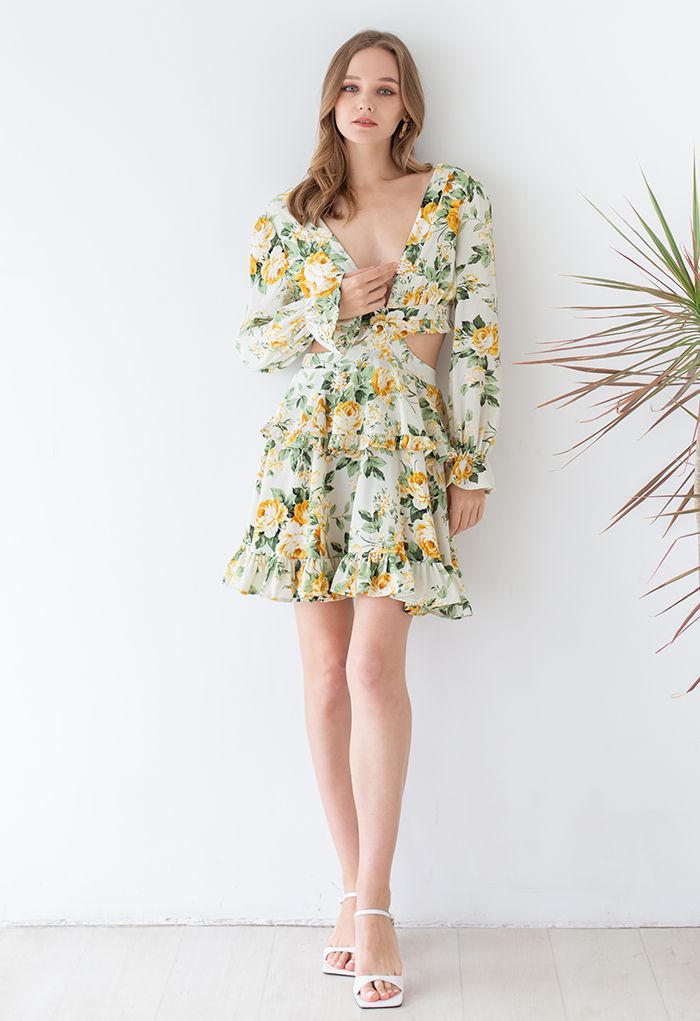 Charming Fragrance Floral Ruffle Dress