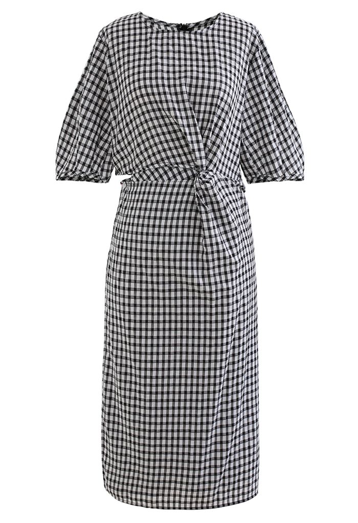 Gingham Knot Front Cutout Dress