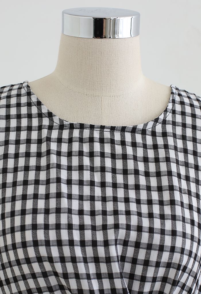 Gingham Knot Front Cutout Dress