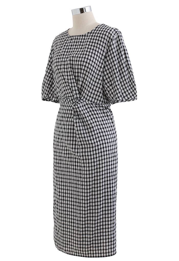 Gingham Knot Front Cutout Dress