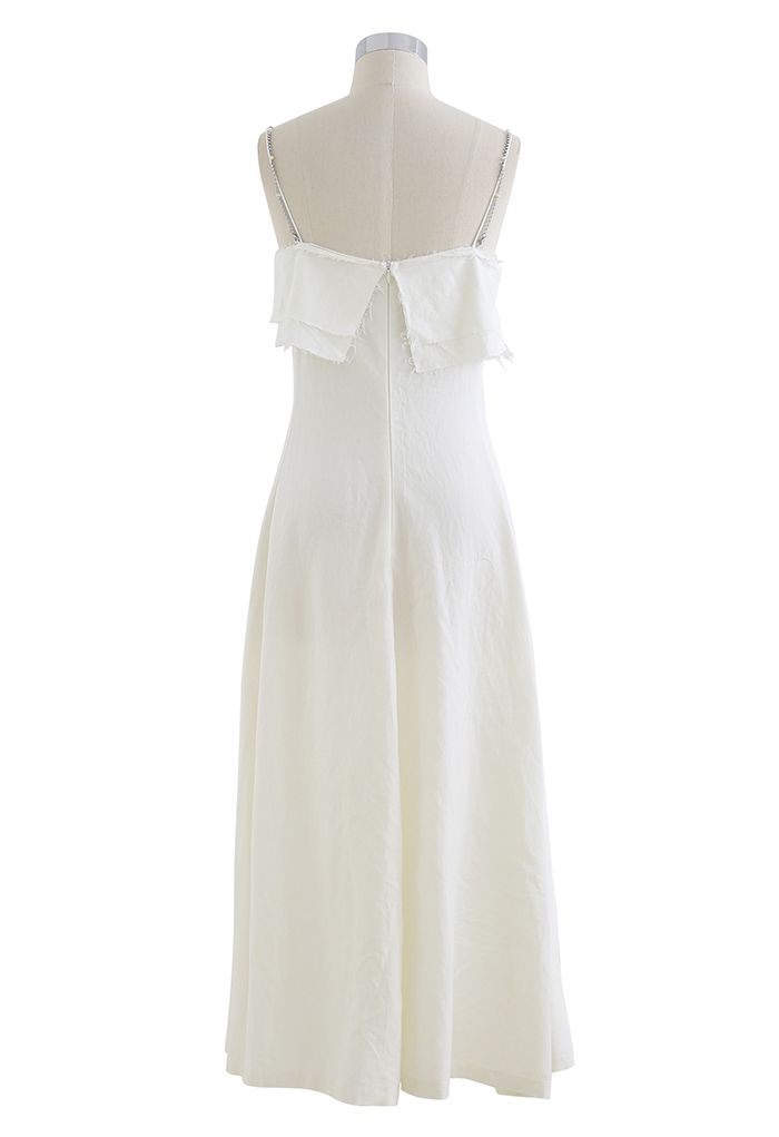 Double Straps Flap Linen Cami Dress in Ivory