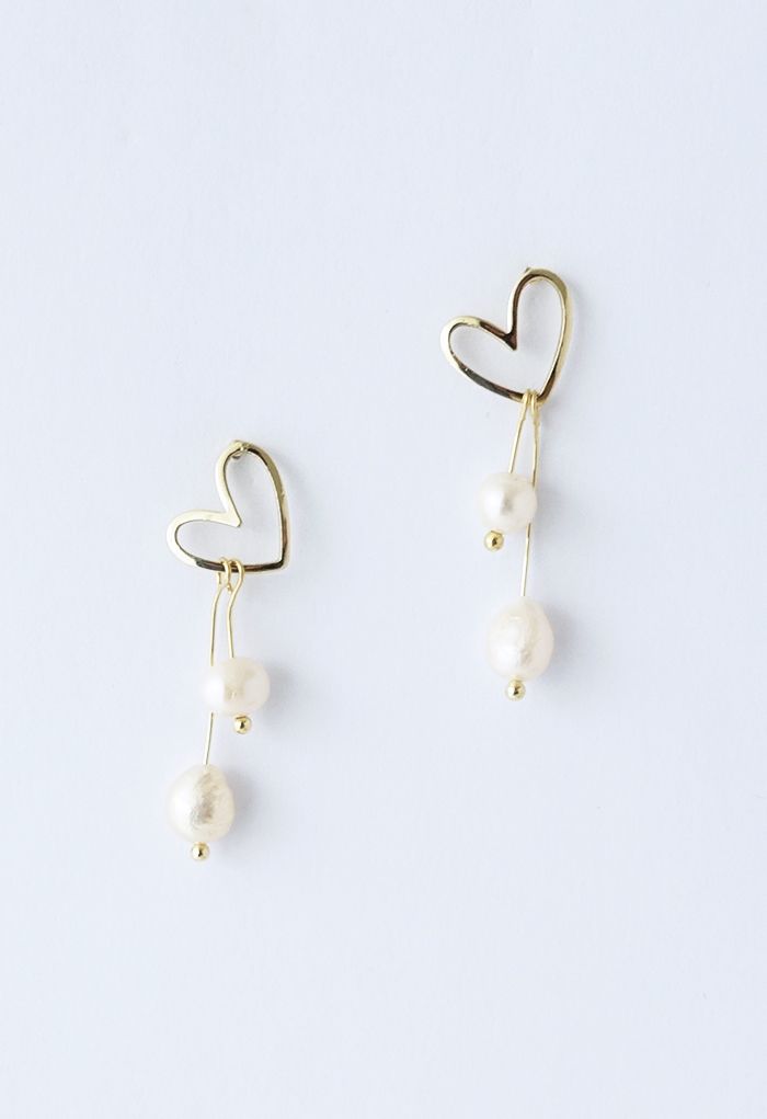 Hollow Heart Pearly Drop Earrings