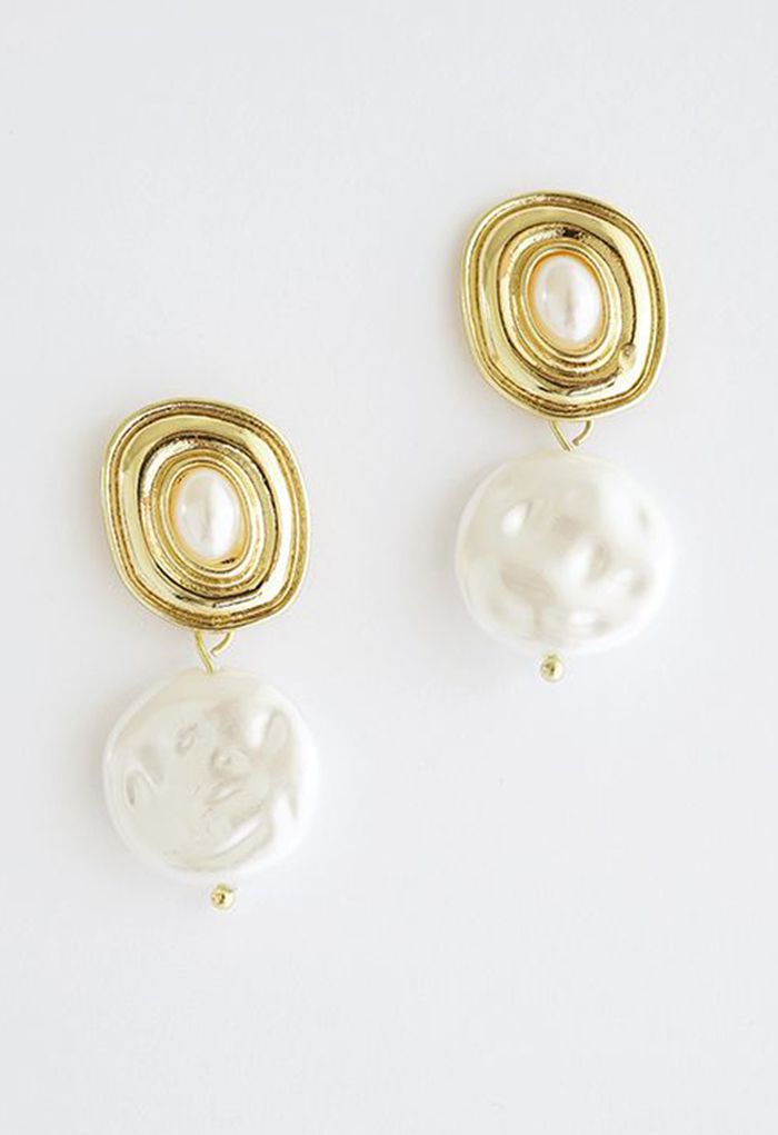 Shell White Coin Pearl Drop Earrings