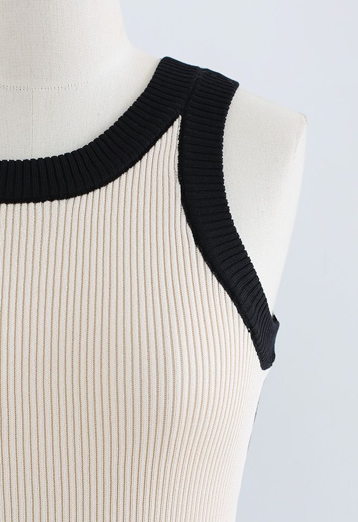 Two-Tone Knit Tank Top in Black