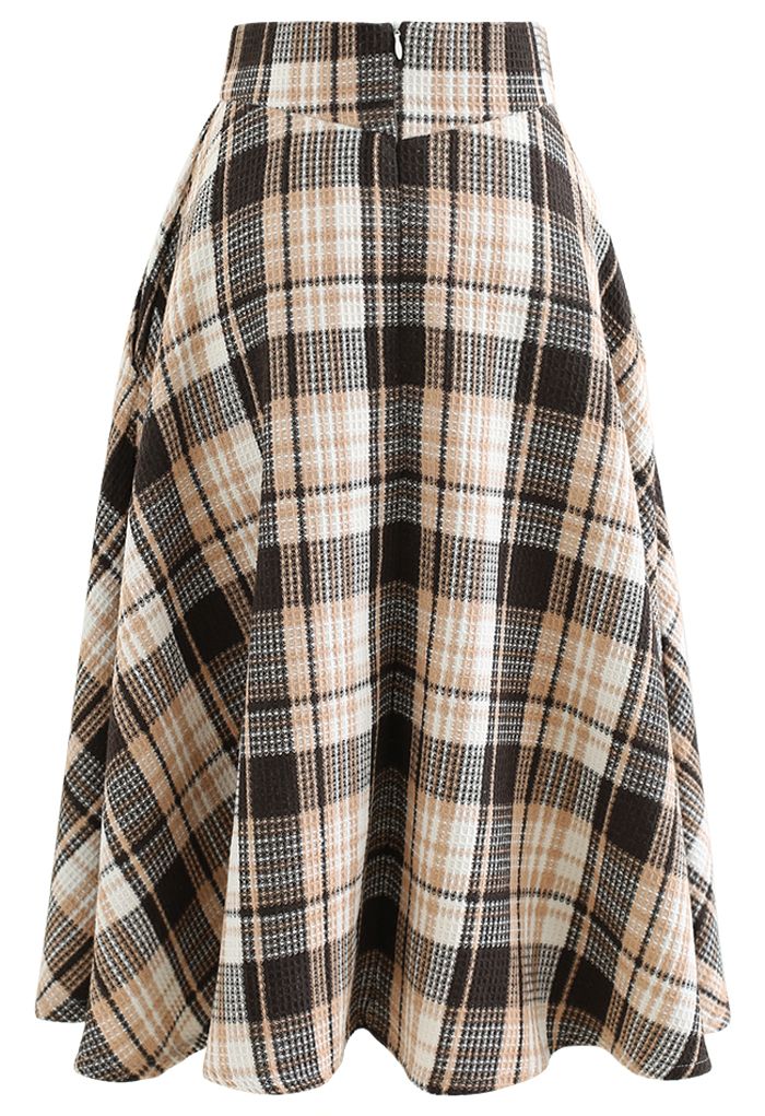 Plaid Tweed High-Waist A-Line Midi Skirt