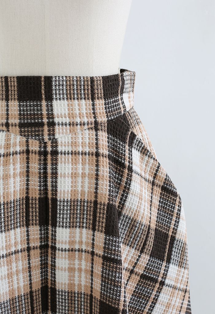 Plaid Tweed High-Waist A-Line Midi Skirt