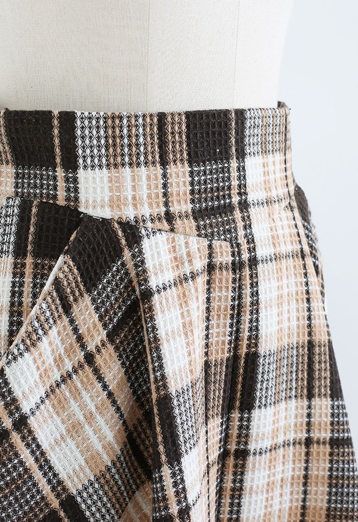 Plaid Tweed High-Waist A-Line Midi Skirt