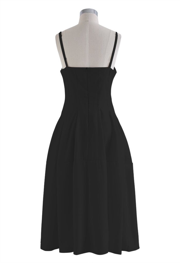 Fit and Flare Seamed Cami Dress in Black