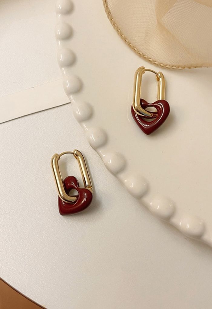 Rectangle and Heart Interlocking Earrings