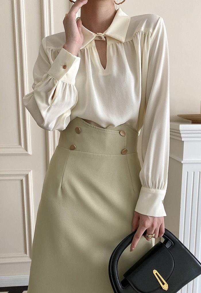 Long Sleeve Collared Shirt in Cream