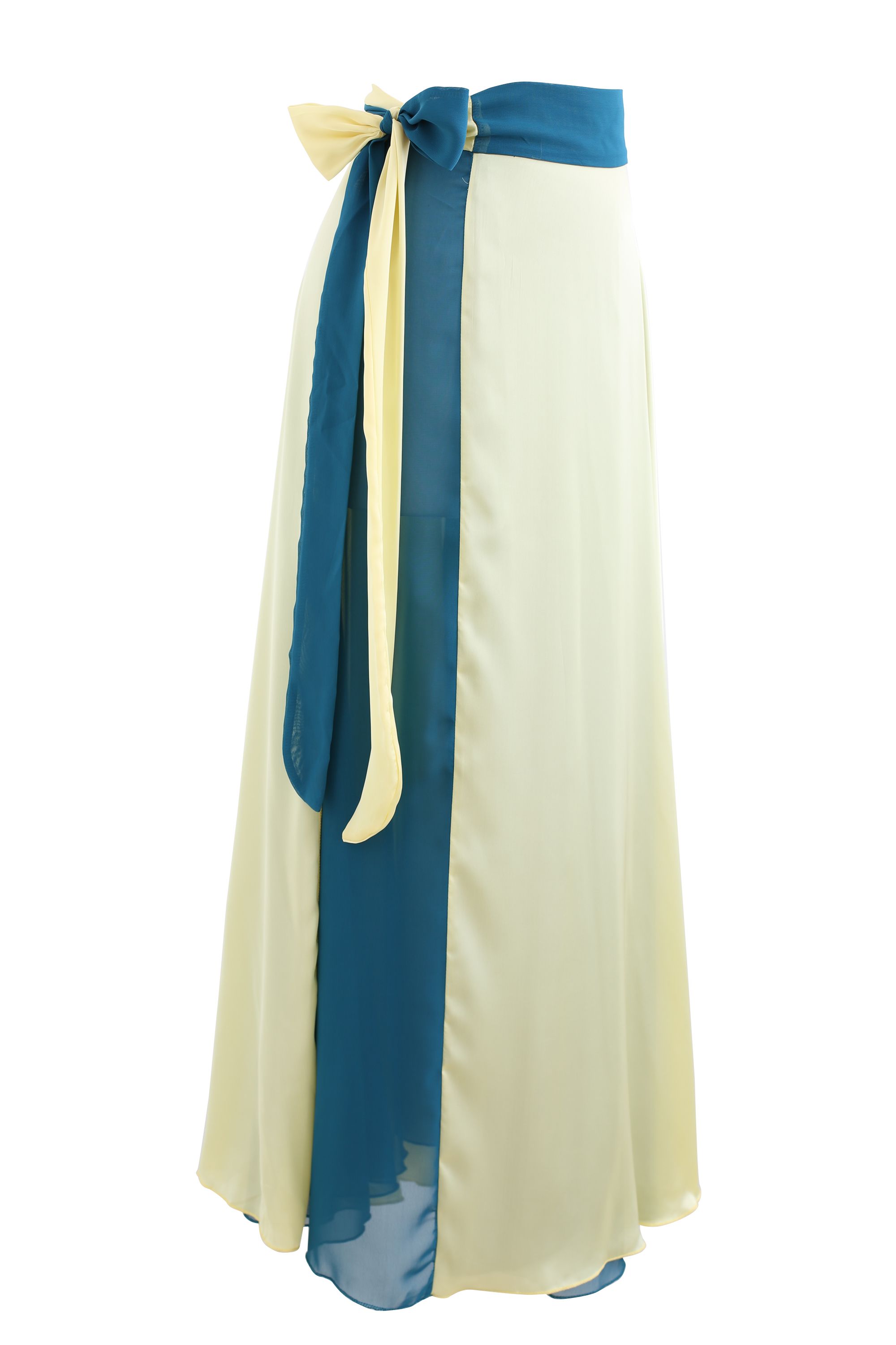 Tie-Waist Spliced Wrap Maxi Skirt in Teal