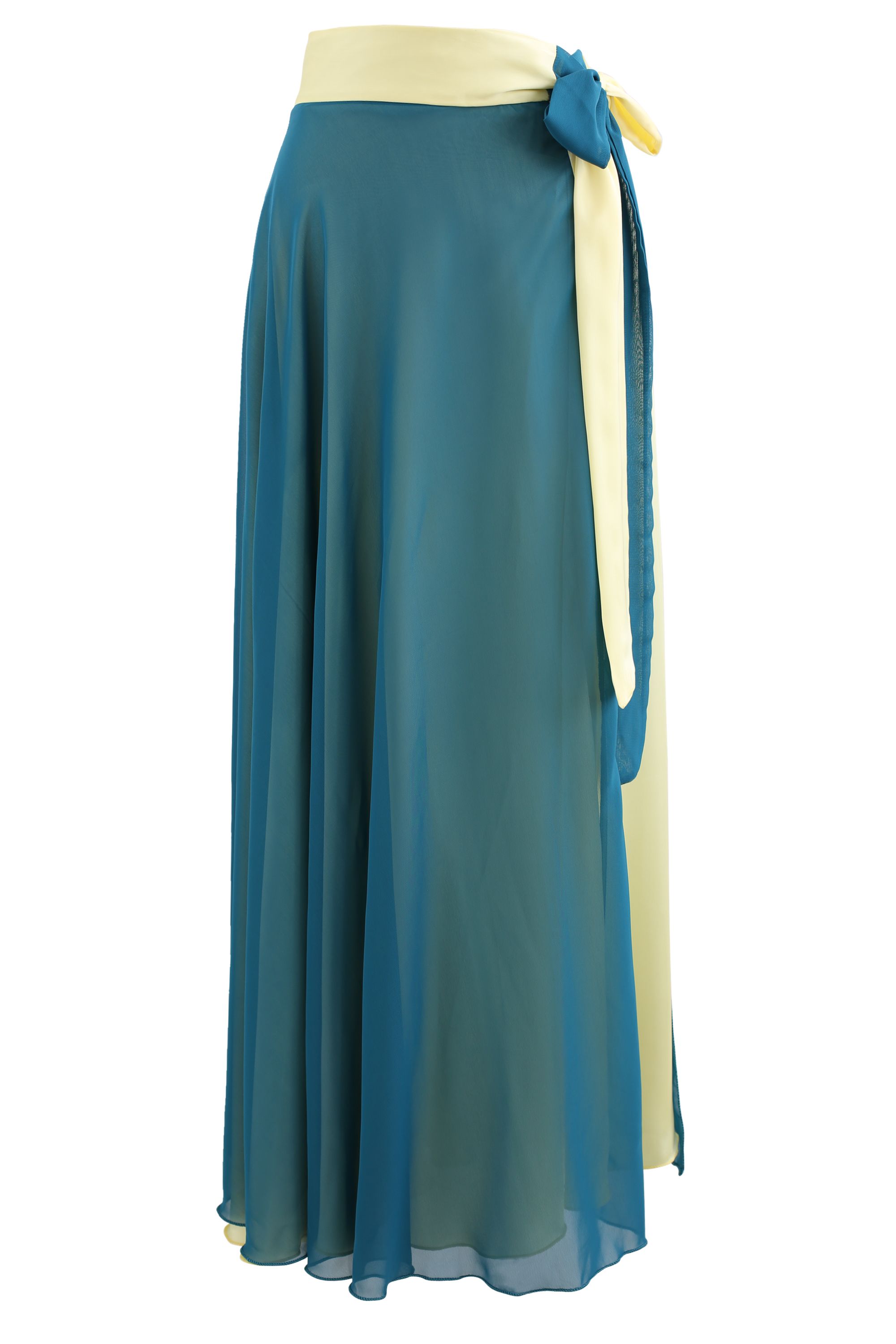 Tie-Waist Spliced Wrap Maxi Skirt in Teal