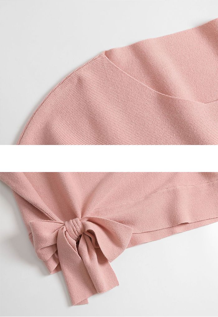 Batwing Sleeve Bowknot Oversize Sweater in Pink