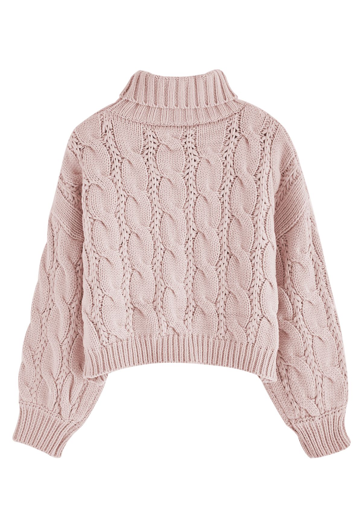 Turtleneck Braid Knit Crop Sweater in Pink