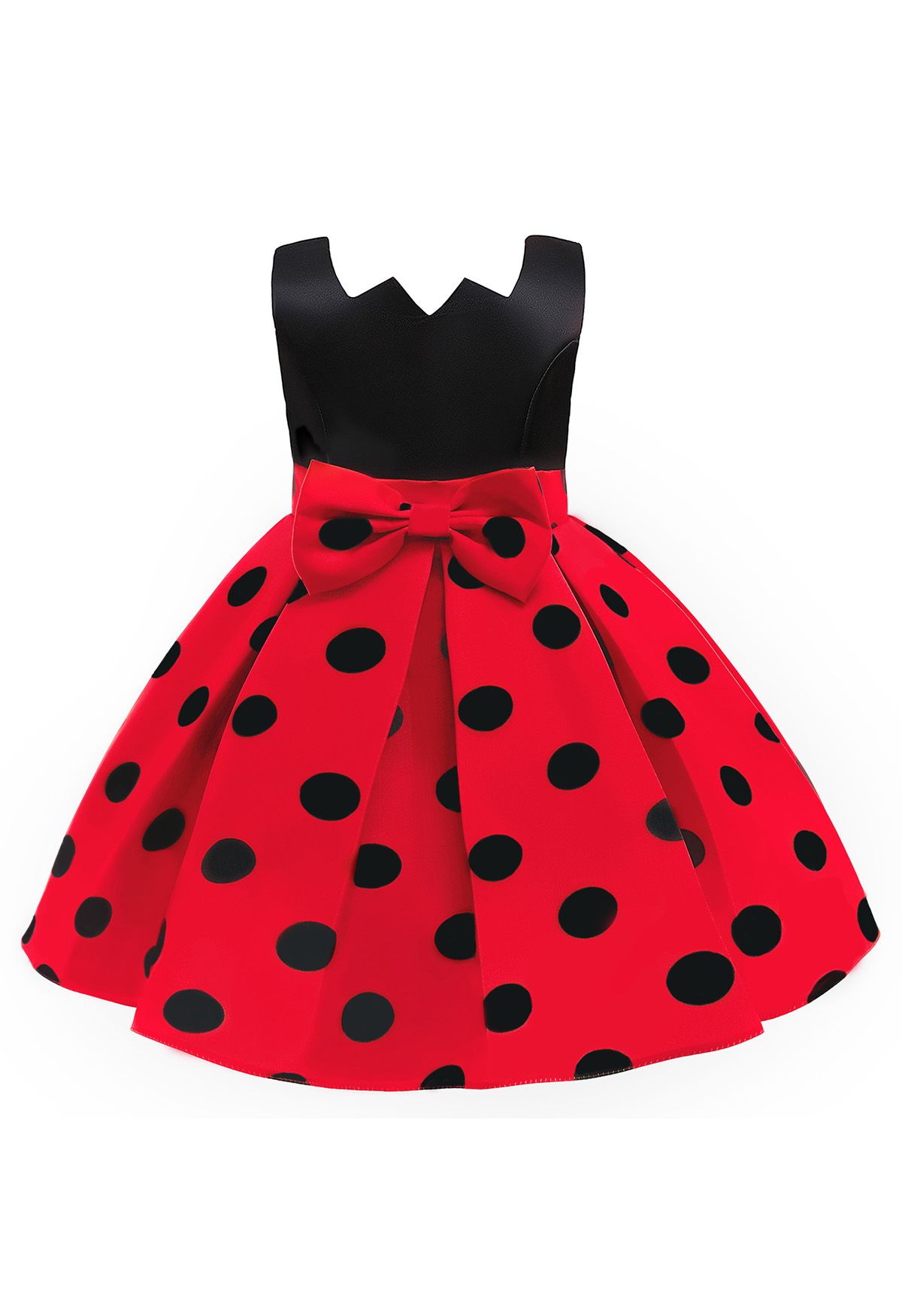 Polka Dot Bowknot Pleated Princess Dress in Red