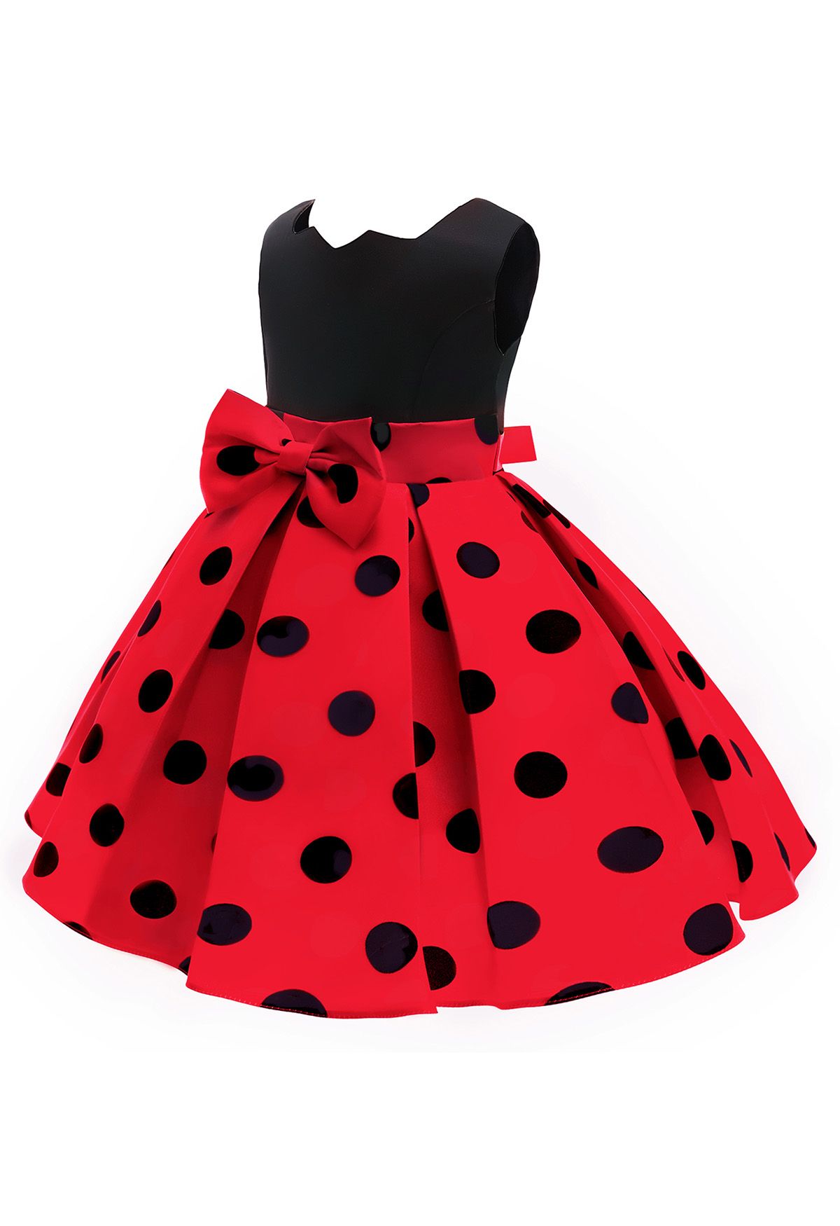 Polka Dot Bowknot Pleated Princess Dress in Red