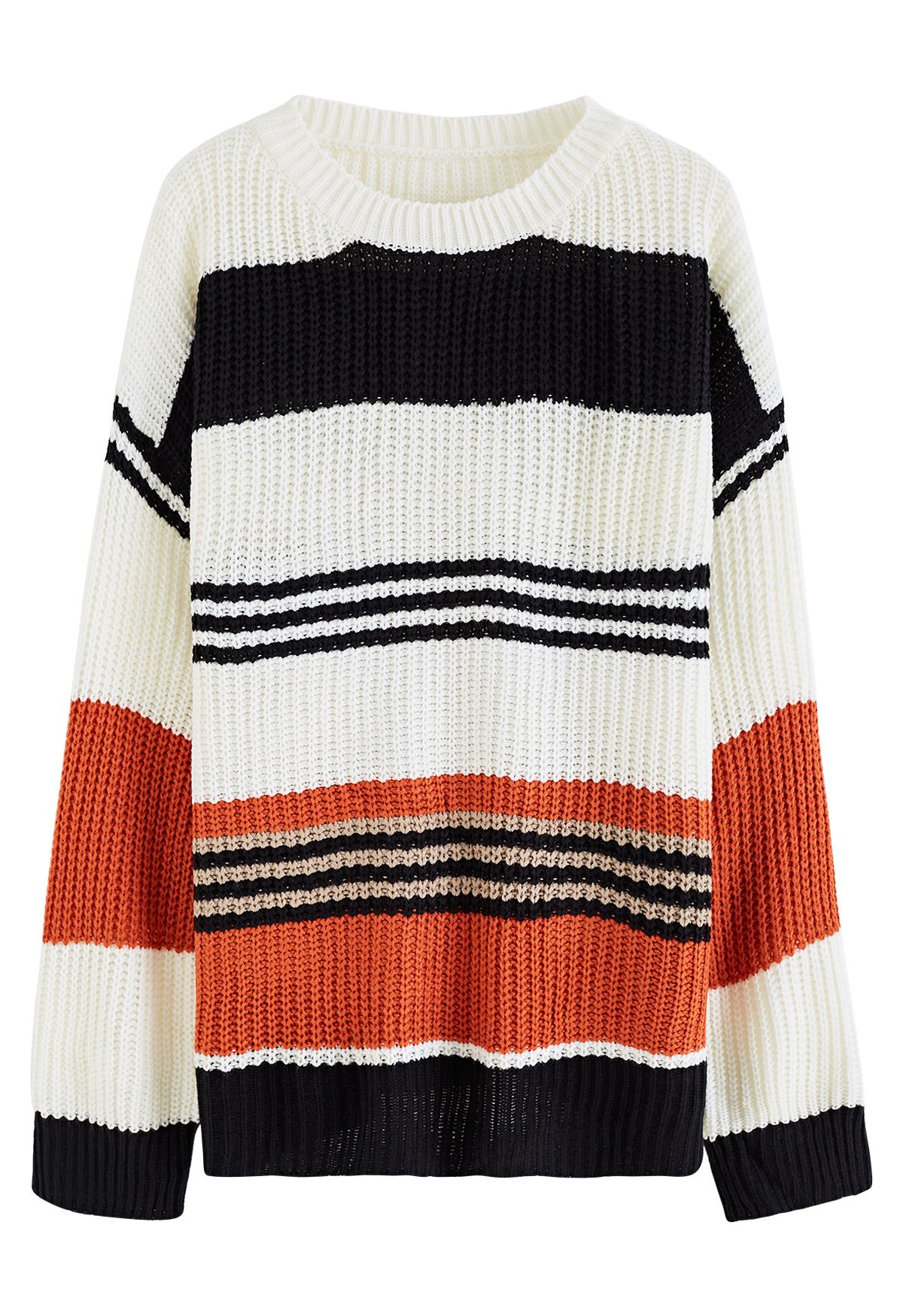 Mixed-Color Stripe Oversize Chunky Knit Sweater