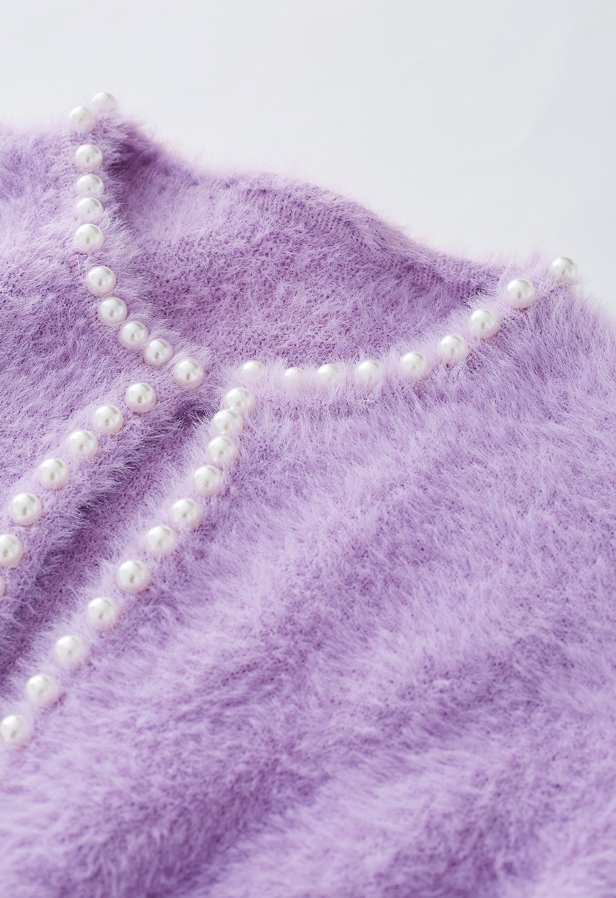 Open Front Pearly Fuzzy Knit Cardigan in Lilac