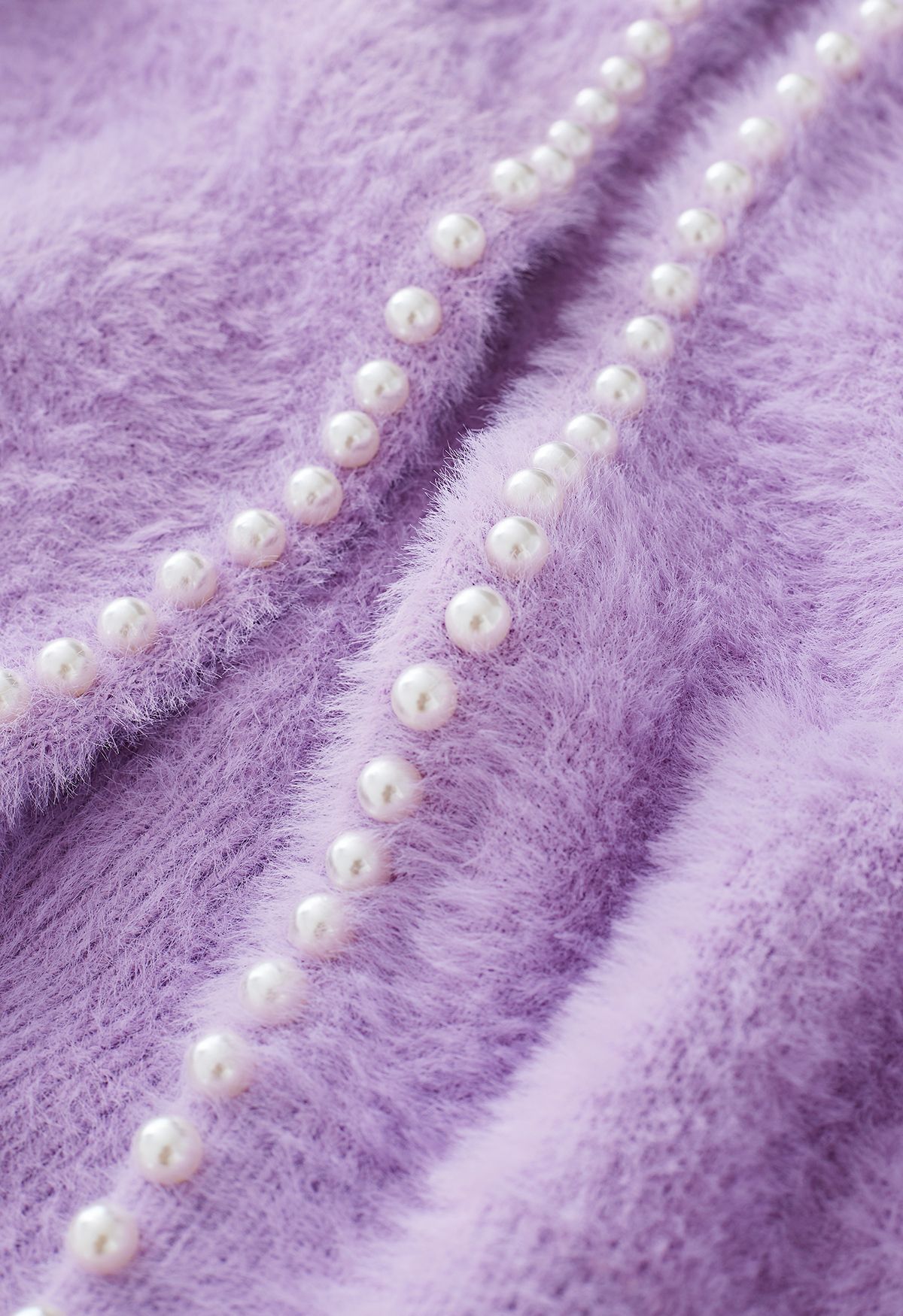 Open Front Pearly Fuzzy Knit Cardigan in Lilac